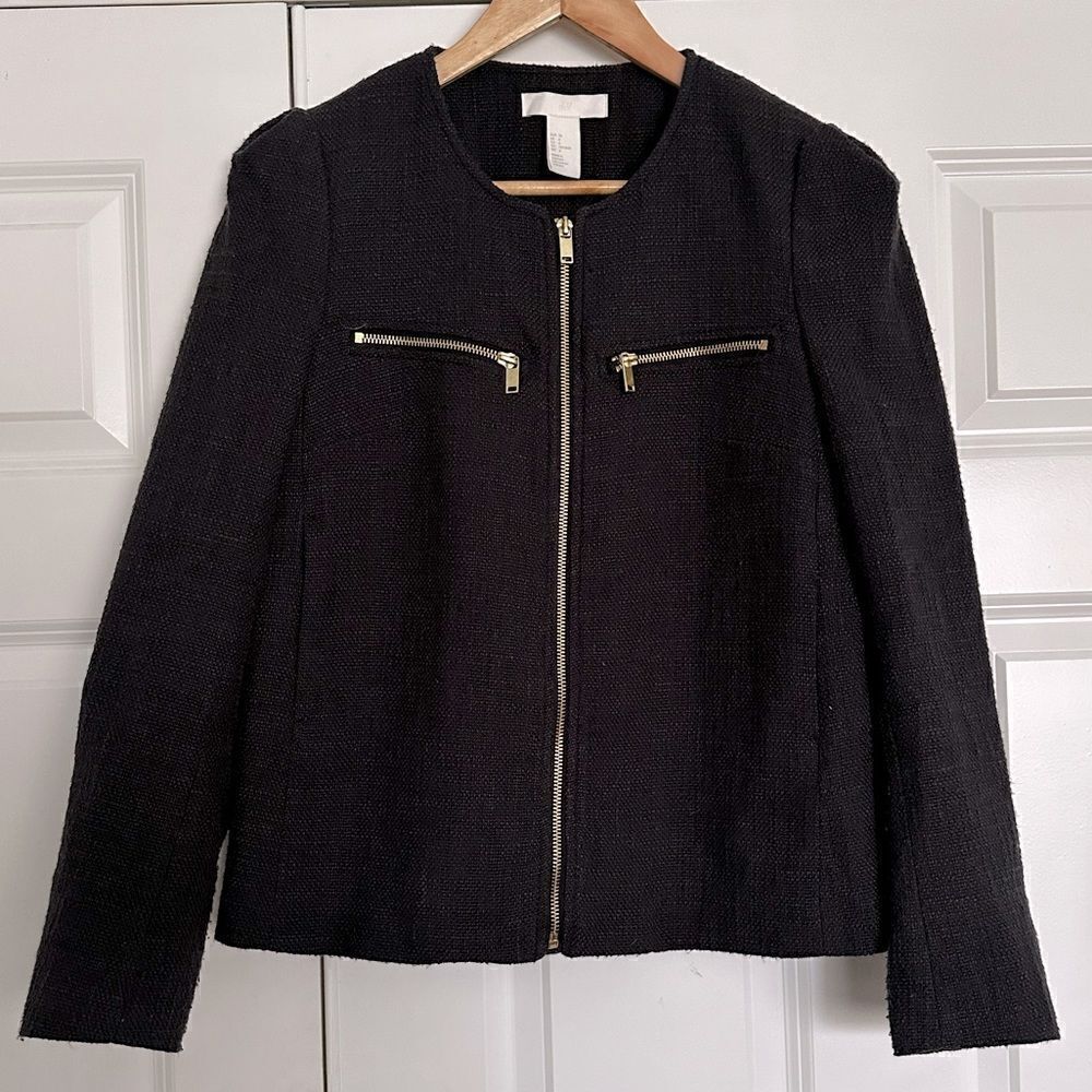 H & M H&M |‎ Charcoal Gray Tweed Jacket Coat Blazer with Gold Details | Size 6